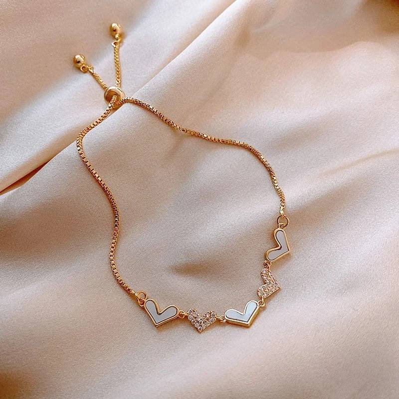 Pulsera Colgante Zirconia Cubica Mujer Brazalete Lujo Corazones Ajustable Regalo
