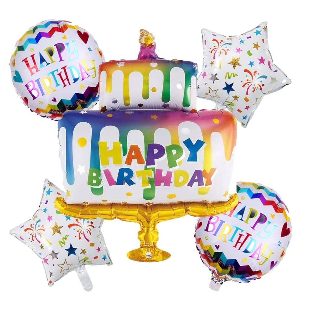 Set 5 Globos Metálico Pastel Cumpleaños Happy Fiesta y Decoración