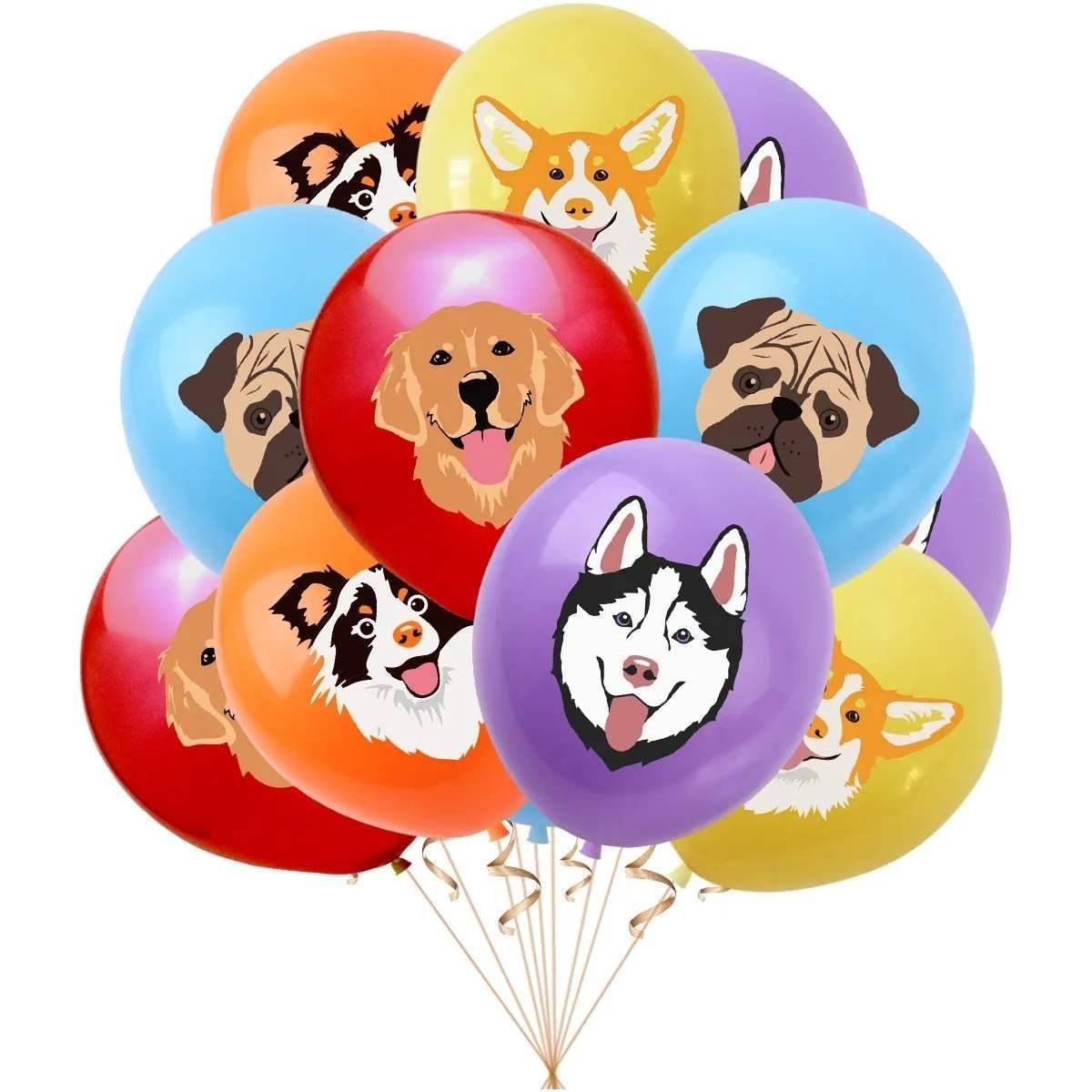 Juego 10 Globos Látex Animales Perro Husky Pastor Pug Cumpleaños Fiesta