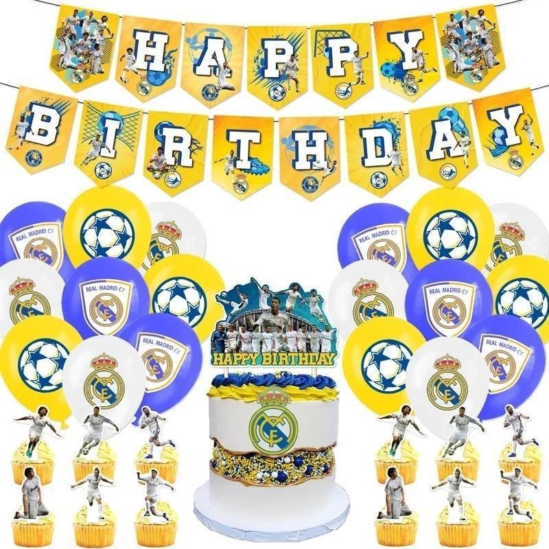 Set 18 Globos Látex Equipo Real Madrid Soccer Fiesta y Decoración