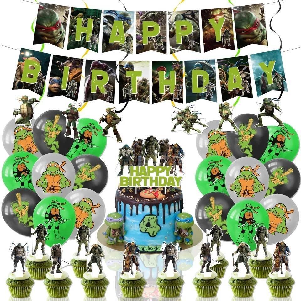 Set 18 Globos Látex Pelicula Tortugas Ninja TMNT Fiesta y Decoración