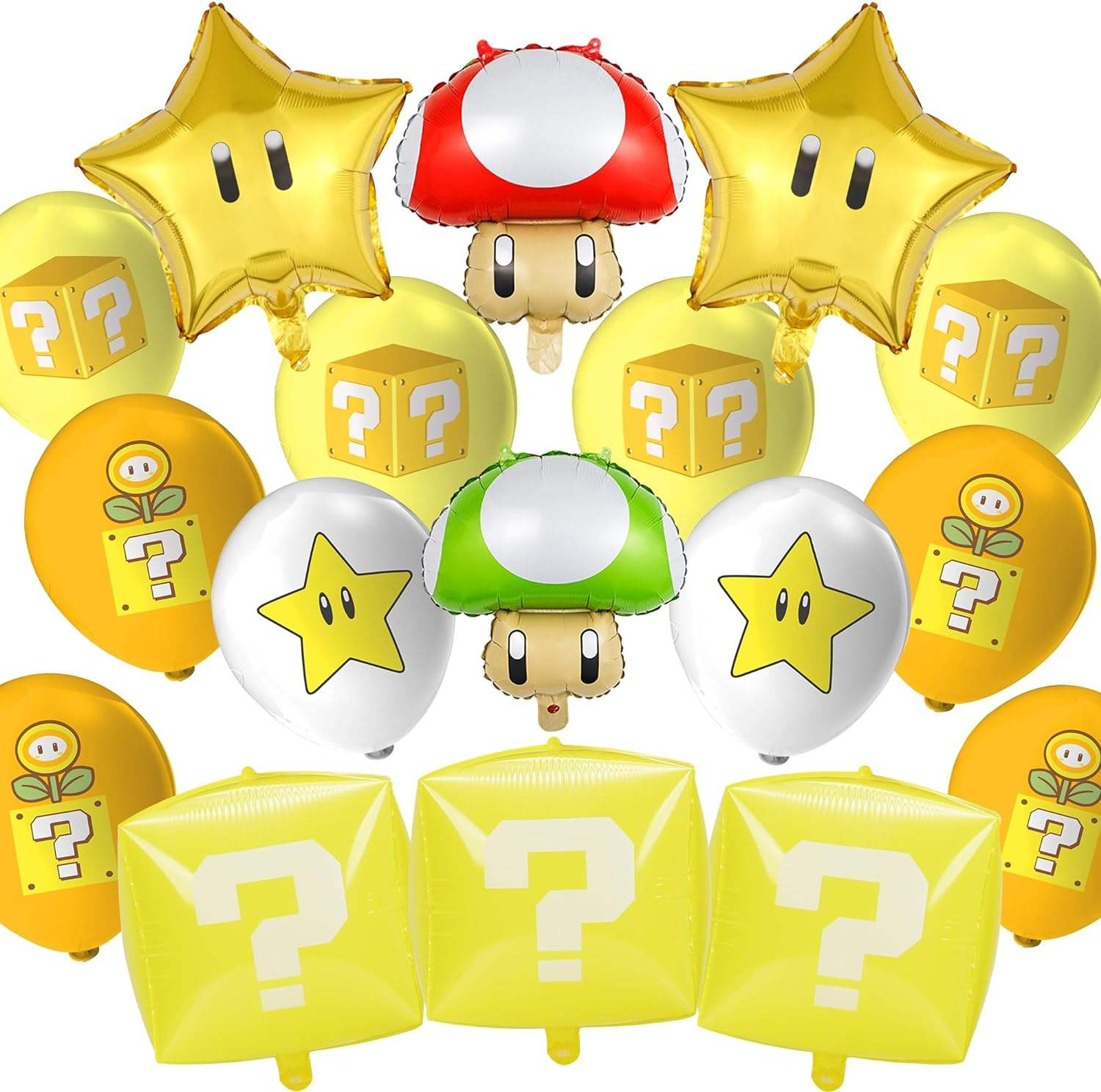 Set 17 Globos Metalico Videojuego Super Mario Estrella Vida Fiesta y Decoración