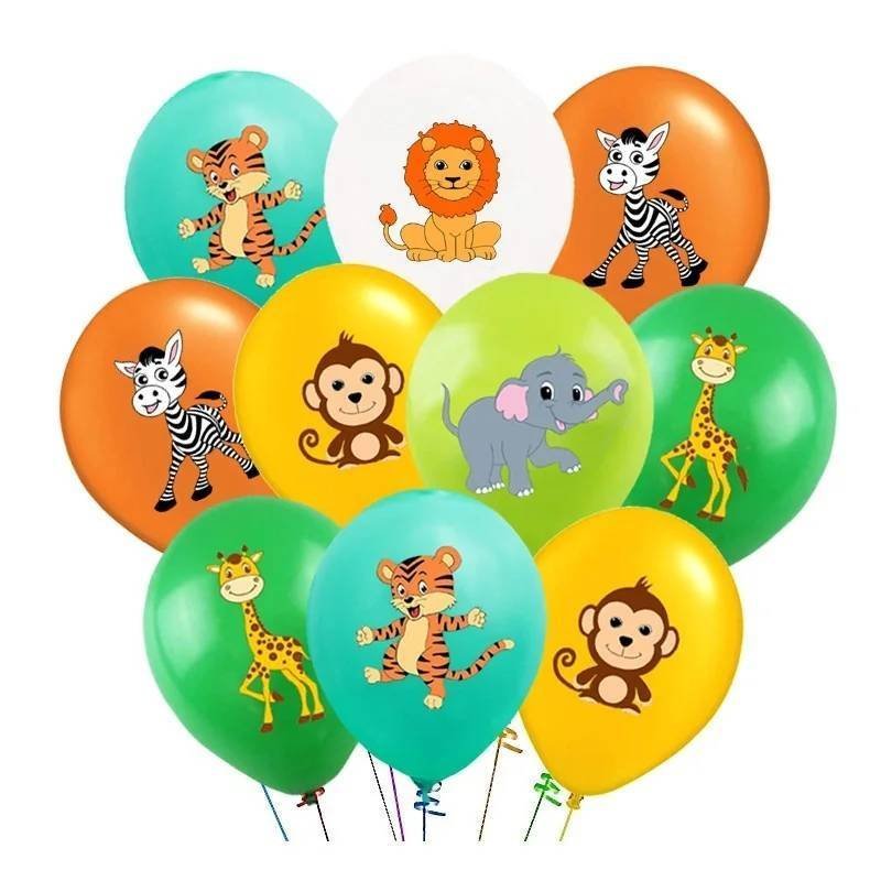 Juego 12 Globos Látex Animales Mono Elefante Fiesta