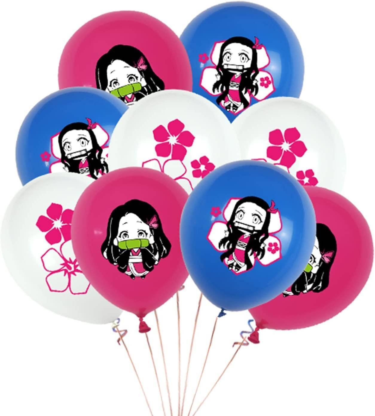 Juego 12 Globos Látex Demon Slayer Nezuko Flores Fiesta