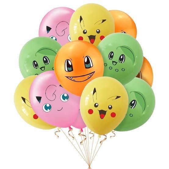 Juego 12 Globos Látex Pokemon Chikorita Jigglypuff Fiesta