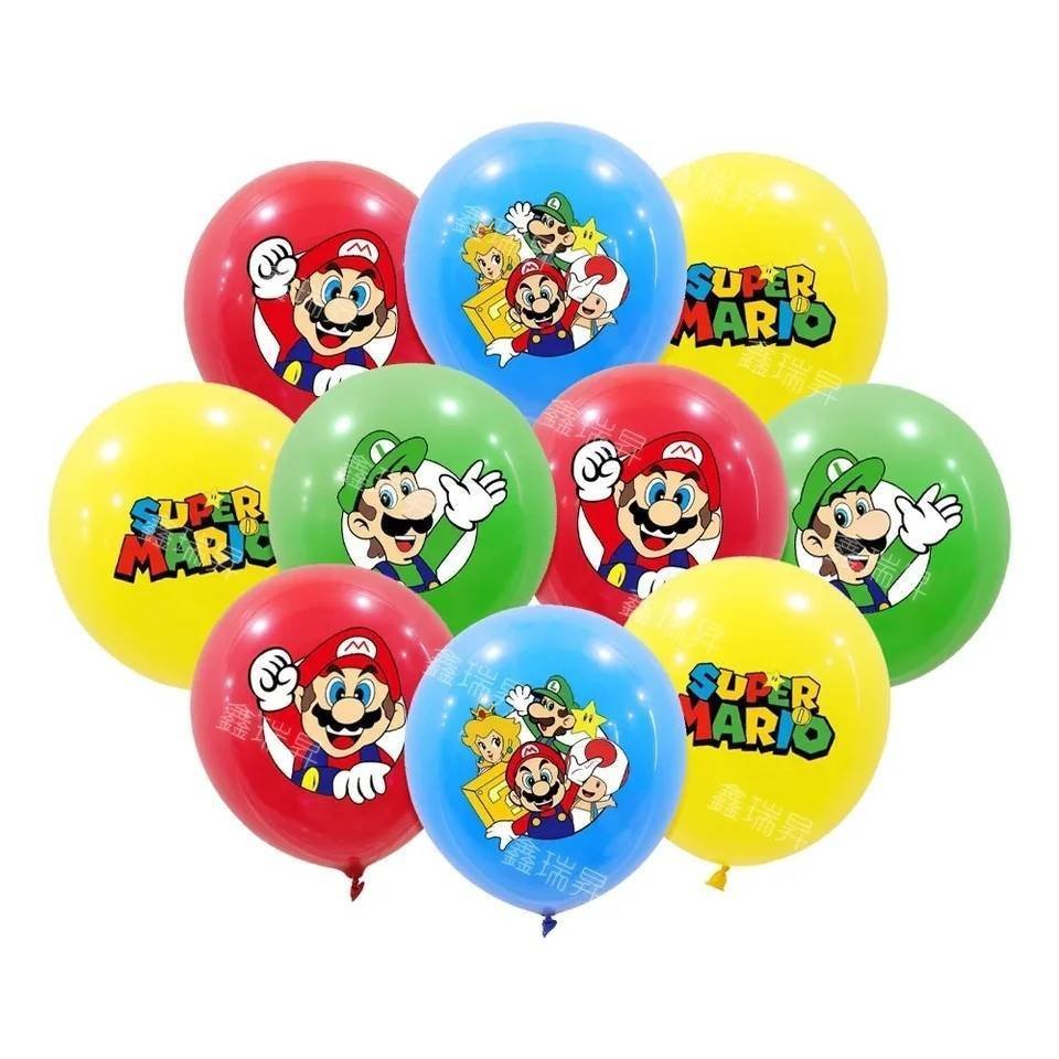 Juego 12 Globos Látex Super Mario Luigi Azul Fiesta