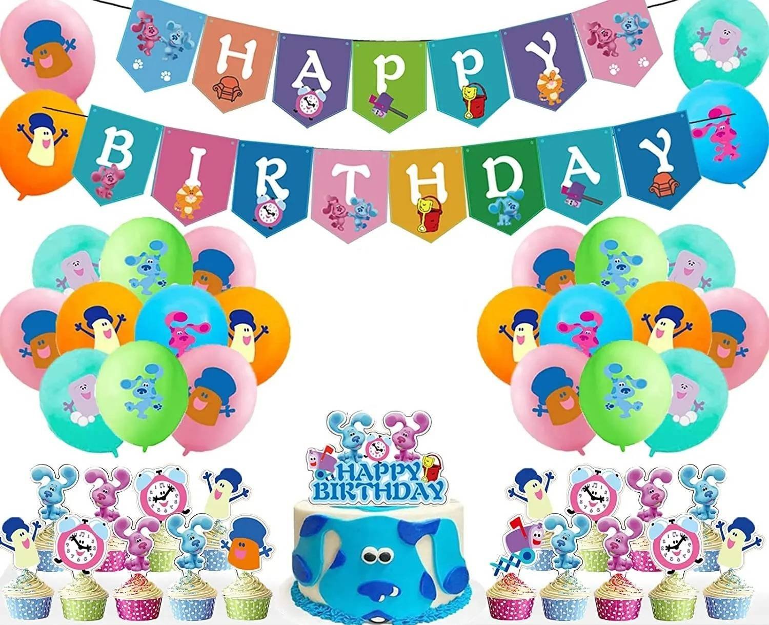 Set 20 Globos Látex Caricatura Pistas Blue Letrero Fiesta y Decoración