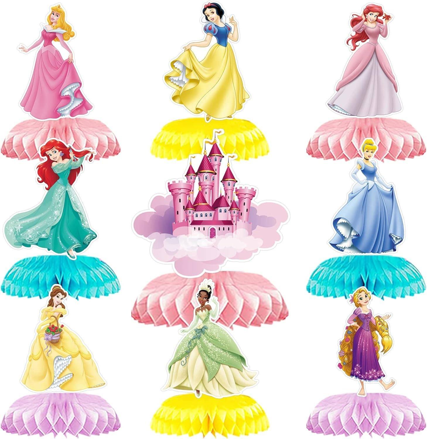 Set 9 Centros de Mesa Pelicula Princesas Cenicienta Blanca Nieves Fiesta y Decoración