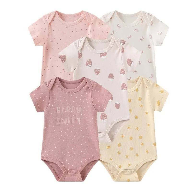 Kiddiezoom Set 5 Piezas Pañalero Manga Corta Bebe Fresas Rosa