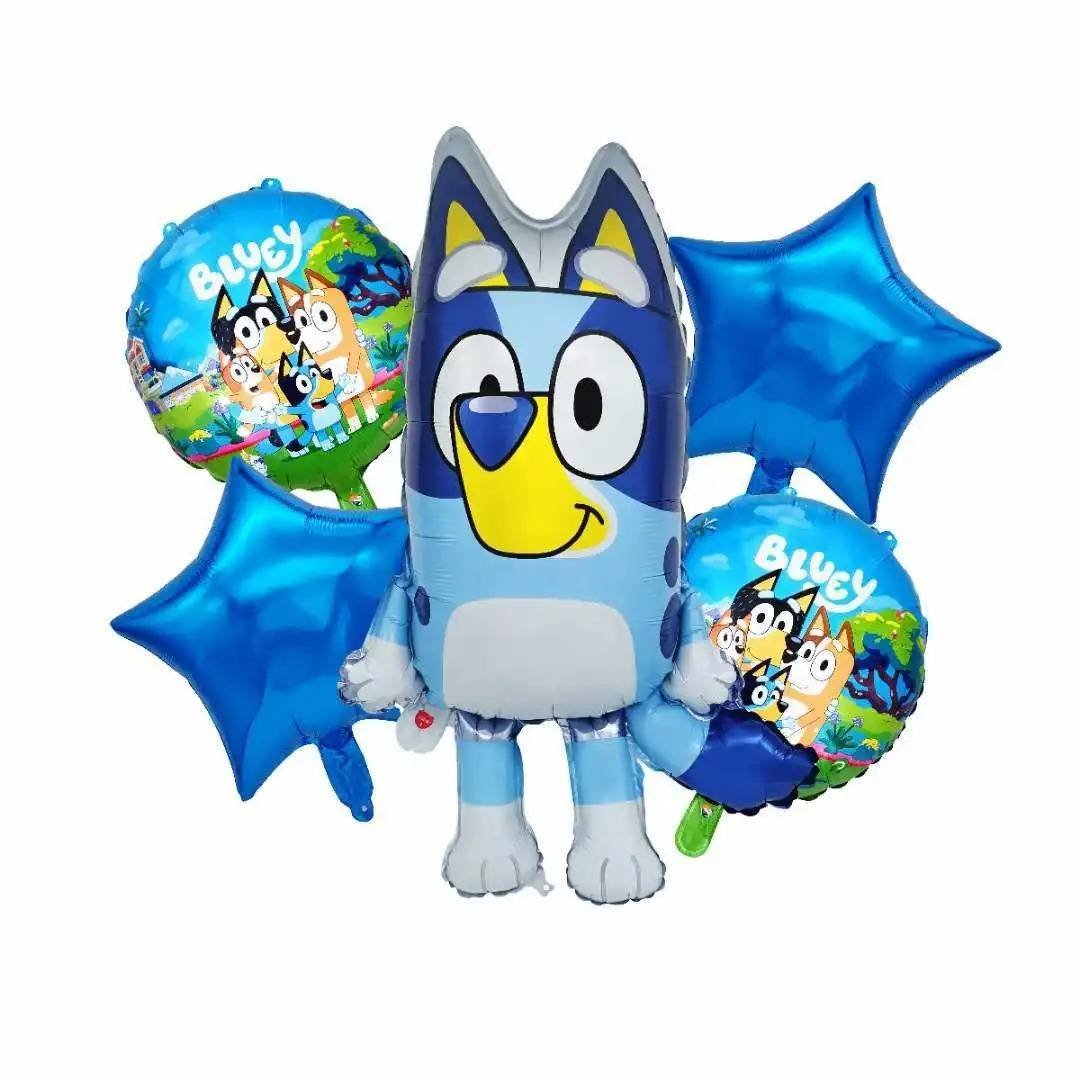Set 5 Globos Metálico Bluey Perro Bluey Azul Fiesta y Decoración