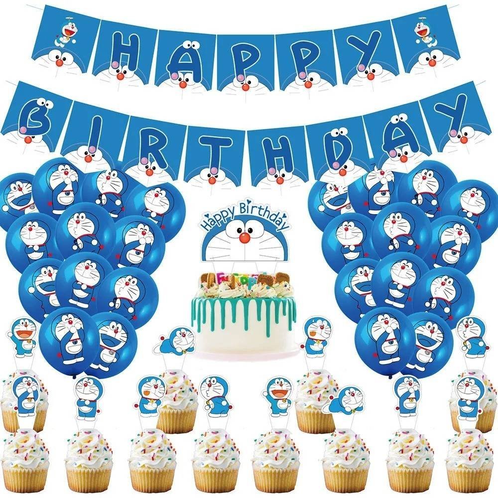 Set 24 Globos Látex Anime Doraemon el Gato Cosmico Fiesta y Decoración