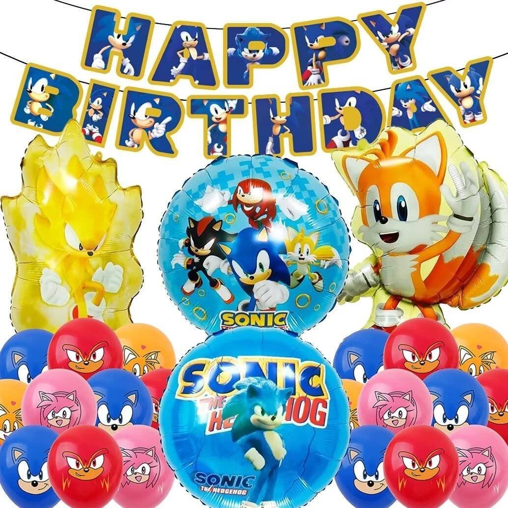 Set 20 Globos Látex Videojuego Sonic Tails Metalicos Fiesta y Decoración