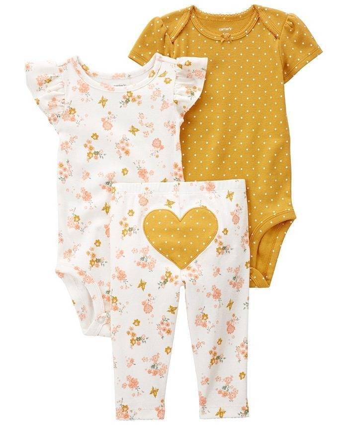 Carters Set 3 Piezas Pañalero Bebe Corazones Flores Amarillo