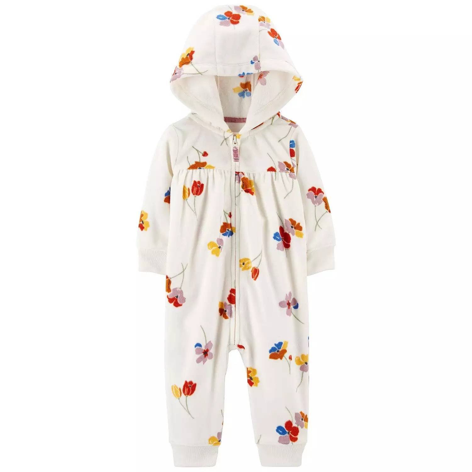 Carters 1 Pieza Mameluco Polar Cremallera Capucha Floral