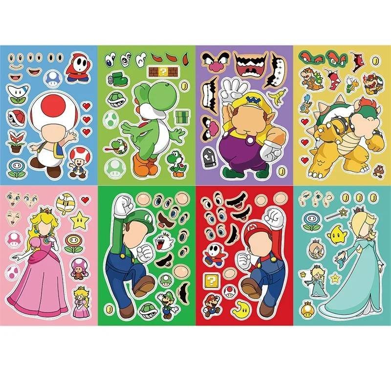 8 Etiquetas Armar DIY Videojuego Super Mario Modelo 1 Calcomanías Pegatinas
