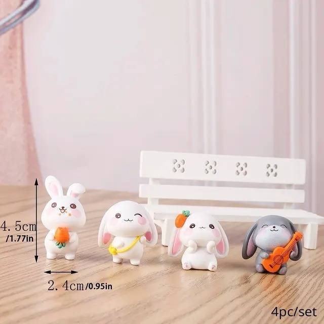 4 Figuras de Colección Mini Conejitos Jardin Decoración PVC