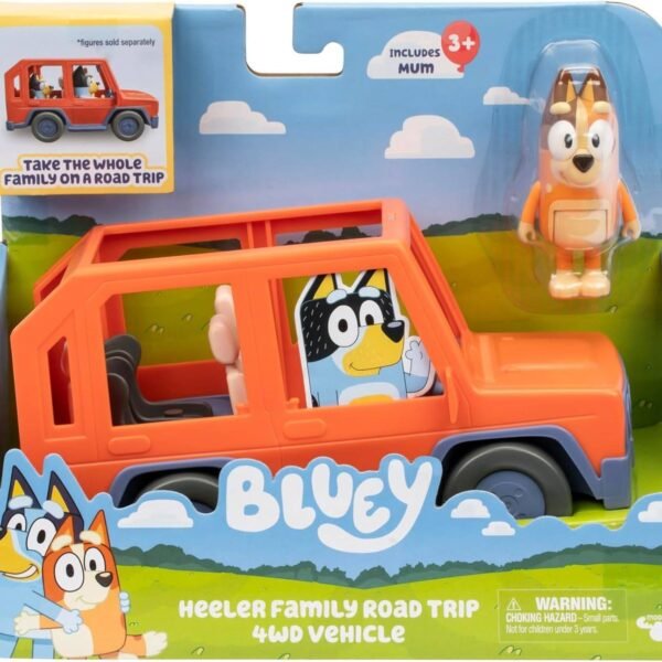 BLUEY Heeler Family Road Trip 4WD Vehículo Figura de Chillie Articulada Techo Abierto