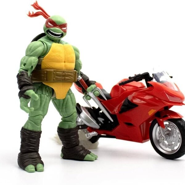 Figura Colección TMNT BST AXN + Vehicle Raphael con Motocicleta Roja Original Regalo