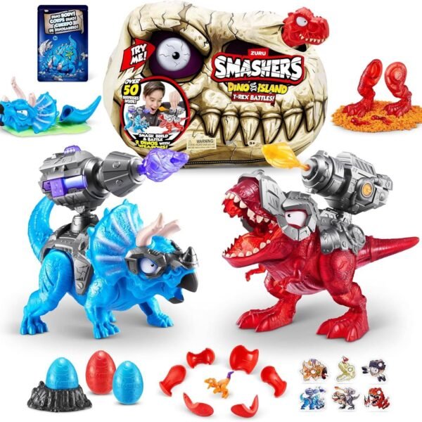 Figura Smashers Batallas Red T-Rex Dino Island Zuru 50 Sorpresas Triceratops