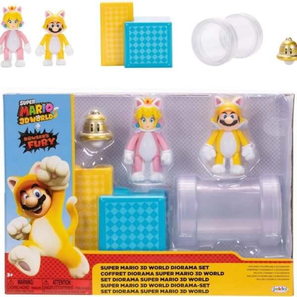 Super Mario Nintendo 2.5 Pulgadas 3D World Diorama Incluye Gato Mario y Gato Melocotón